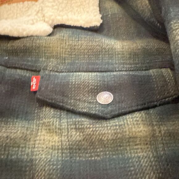 LEVIS A60300003 PLAID GREEN XLARGE SHERPA RELAXED TRUCKER JACKET MENS NWT NEW - Picture 5 of 11